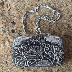 Vintage Addiction lilac & silver crystal & “embroidered” triple chain bag clutch